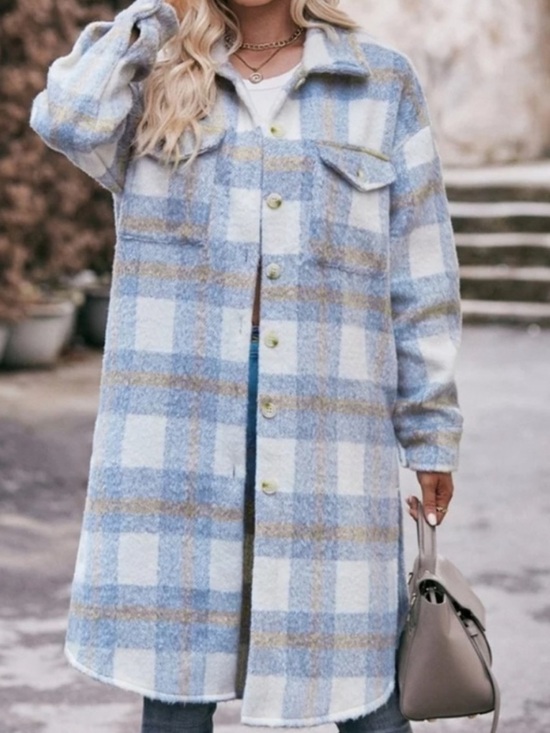 Mable Jackets & Blazers - MABLE Long Plaid Heavy Shirt Jacket